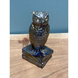 VTG Westmoreland Carnival Iridescent CHIPPED EAR Glass Owl Figurine 3.5"H
